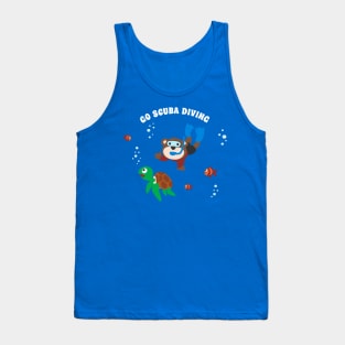 Diving with funny bear and turtle with cartoon style Tank Top